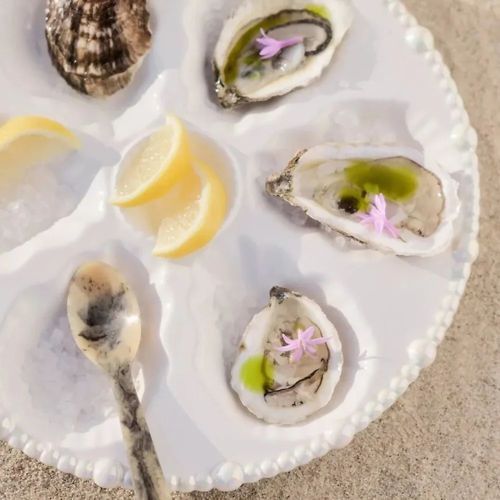 Anthropologie White Pearl-Edge Oyster Serving Platter